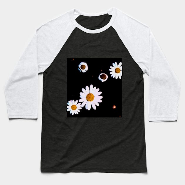 White And Yellow Flowers In Dark Theme Baseball T-Shirt by Formoon